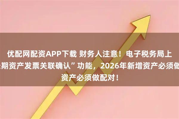优配网配资APP下载 财务人注意！电子税务局上线“长期资产发票关联确认”功能，2026年新增资产必须做配对！