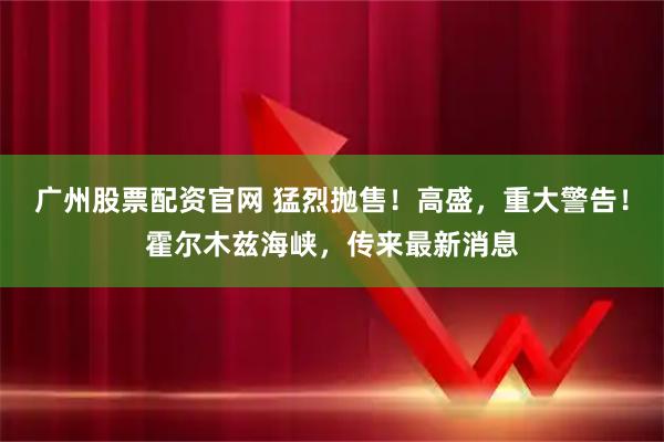 广州股票配资官网 猛烈抛售！高盛，重大警告！霍尔木兹海峡，传来最新消息